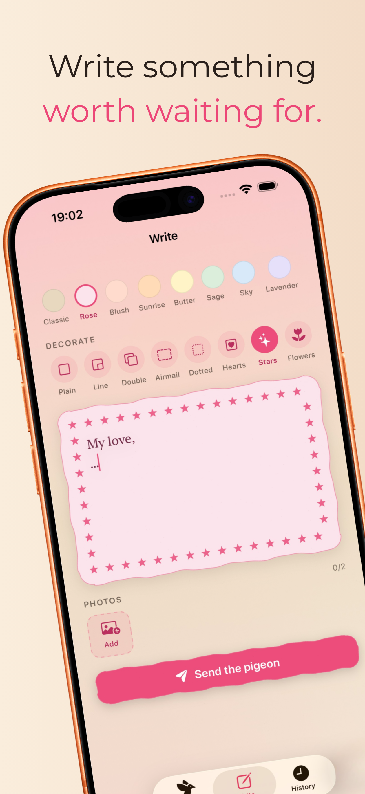 Liebestaube screenshot: Write something worth waiting for.