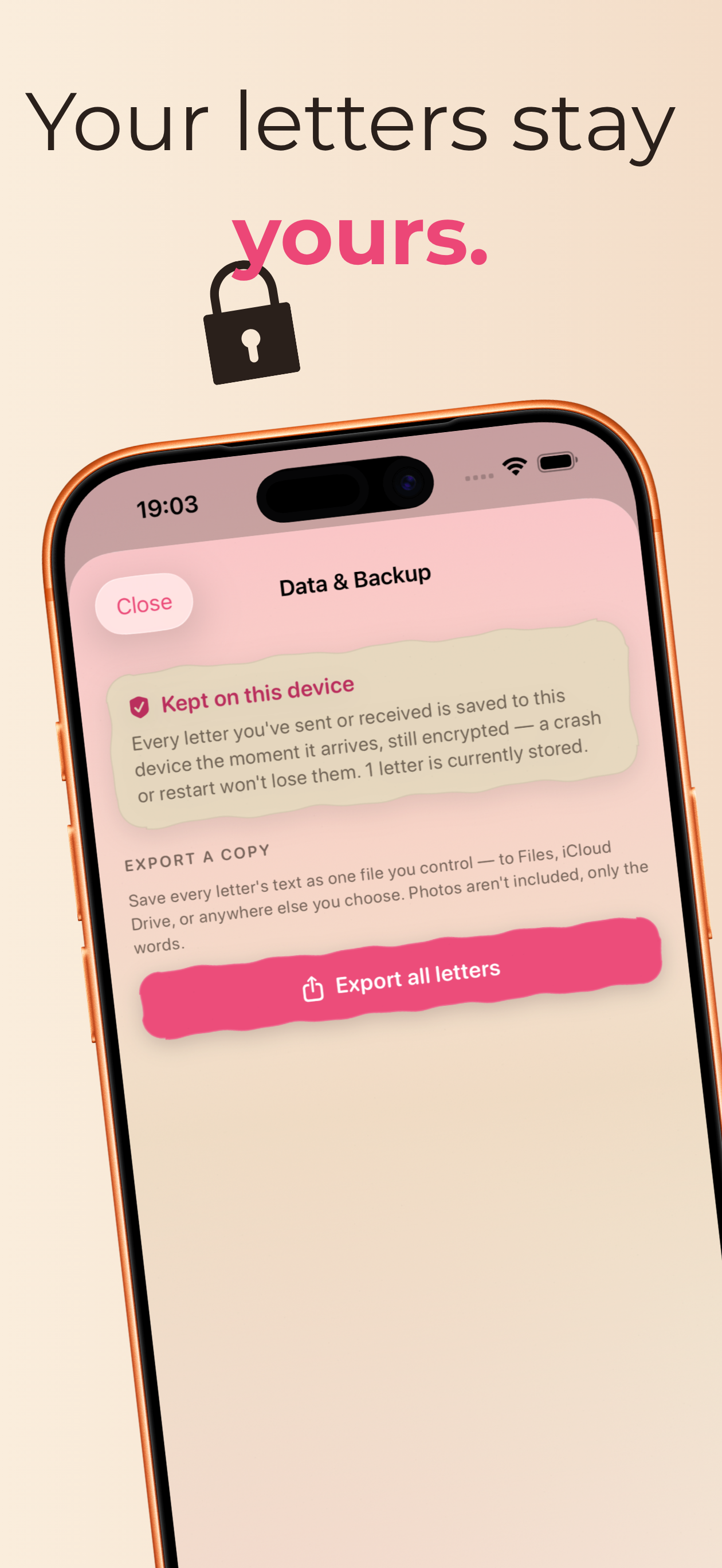 Liebestaube screenshot: Your letters stay yours.